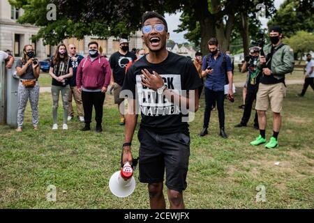 Kenosha, WI, USA. September 2020. Demonstranten demonstrieren am 1. September 2020 in Kenosha, Wisconsin, nach der Erschießung von Jacob Blake. Quelle: Chris Tuite/Image Space/Media Punch/Alamy Live News Stockfoto