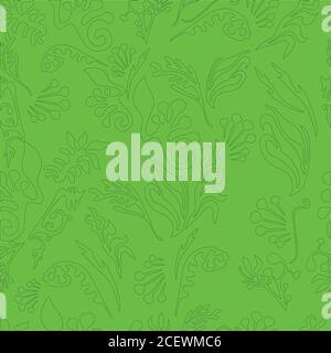 Gras, Ast, Laub monochrome nahtlose Vektor-Muster Stock Vektor