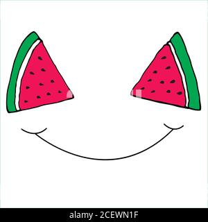 Lustige Scheiben Wassermelone Lächeln, isoliert. Stock Vektor
