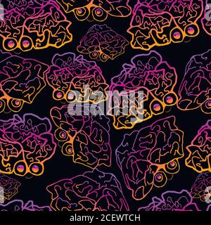 Nahtlose psychedelische Muster von Gehirnen, Gradient lila orange o Stock Vektor