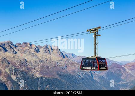 Die Seilbahn in Chamonix, eine der höchsten Seilbahnen der Welt. Stockfoto