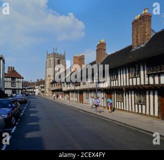 Shakespeares Schulzimmer und Guildhall, Stratford-upon-Avon, Warwickshire, England, Großbritannien. Ca. 1980 Stockfoto