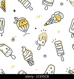 Leckere Eiscreme – Muster im farbenfrohen Liniendesign Stock Vektor