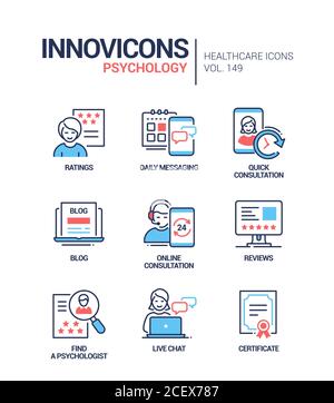 Psychologie Konzept - Linie Design Stil Symbole gesetzt Stock Vektor