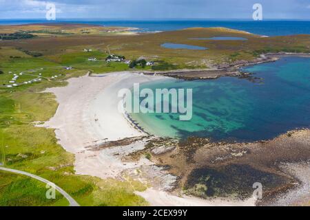 Luftaufnahme von Mellon Udrigle Strand in Ross-Shire in Scottish Highlands, UK Stockfoto