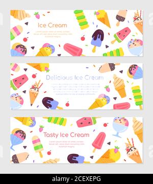 Köstliches Eis - Set von flachen Design-Stil Web Banner Stock Vektor