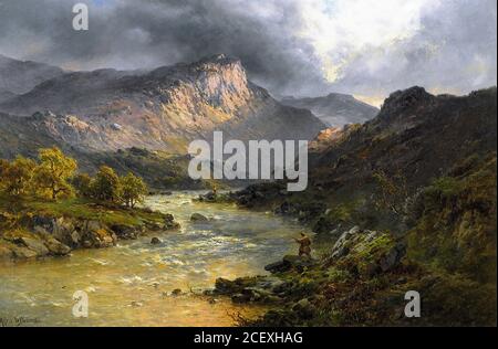 Breanski i Alfred De - ein Lachsforellenkader Idris North Wales - British School - 19. Jahrhundert Stockfoto