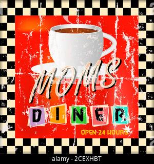 Vintage Route 66 Diner Zeichen, alte Fast-Food-Restaurant Advertsing Zeichen, Vektor-Kunst Illustration, americana Stock Vektor