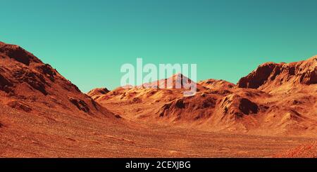 Marslandschaft, 3d-Rendering von imaginärem mars-Planeten-Gelände, Science-Fiction-Illustration. Stockfoto