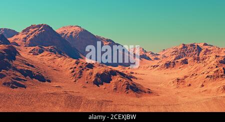 Marslandschaft, 3d-Rendering von imaginärem mars-Planeten-Gelände, Science-Fiction-Illustration. Stockfoto