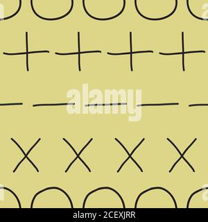Symbole auf gelbem Hintergrund plus Minus x o nahtlose Vektor wiederholen Muster Oberflächendesign Stock Vektor