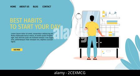 Best Morning Gewohnheiten Routine Promo Landing Page Stock Vektor