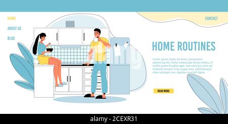 Glückliche Familie Alltag, Home Routine Landing Page Stock Vektor