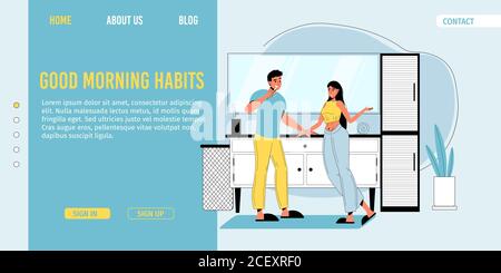 Good Morning Familie Gewohnheit Landing Page Design Stock Vektor