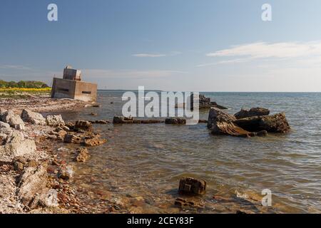 Der hohe Leuchtturm Sorve ist der bekannteste Anblick auf Saaremaa Insel in Estland Stockfoto