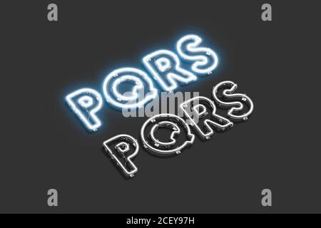 Dekorative P Q R S Buchstaben, Neon Schrift Mockup Stockfoto