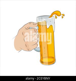 Männliche Hand hält einen Becher Bier, Vektor-Illustration. Stock Vektor