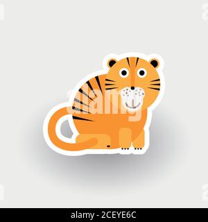 Happy Tiger - lustige Cartoon Tier. Kindercharakter. Einfache Vektordarstellung mit abfallengelassenen Schatten. Stock Vektor