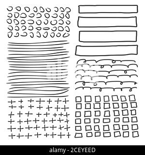 Satz Grunge-Vektorformen. Abstrakt gemalte Pinselstriche, Rahmen. Designelemente. Vektorgrafik Stock Vektor