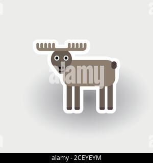 Happy Moose - lustige Cartoon Tier. Kindercharakter. Einfache Vektordarstellung mit abfallengelassenen Schatten. Stock Vektor