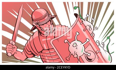 Römische Legionäre kämpft gegen Coronavirus. Stock Vektor