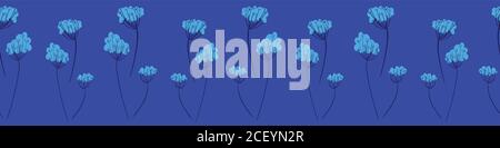 Blaue Wiese Pflanzen nahtlose Vektor Rand drucken Stock Vektor