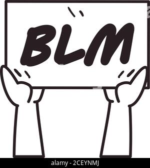Hände halten schwarze Leben Angelegenheit auf Banner-Board Linie Stil Icon Design von Protest Gerechtigkeit und Rassismus Thema Vektor-Illustration Stock Vektor