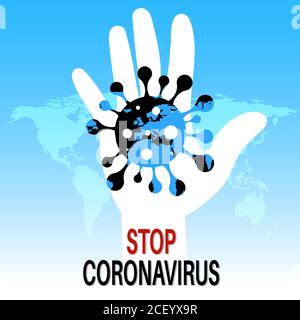 Covid-19. Stoppen Sie Coronavirus. Epidemie auf dem Planeten. Globale Bedrohung. Banner.das Konzept der Krankheitskontrolle. Vektorgrafik. Stock Vektor