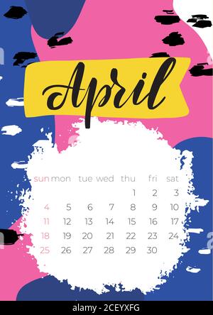 Kalendervorlage für April 2021. Die Woche beginnt am Sonntag. Stock Vektor