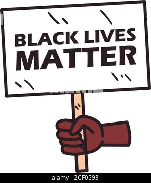 Hand hält schwarz Leben Materie Banner-Board Linie und füllen Stil Ikone Design von Protest Gerechtigkeit und Rassismus Thema Vektor Abbildung Stock Vektor