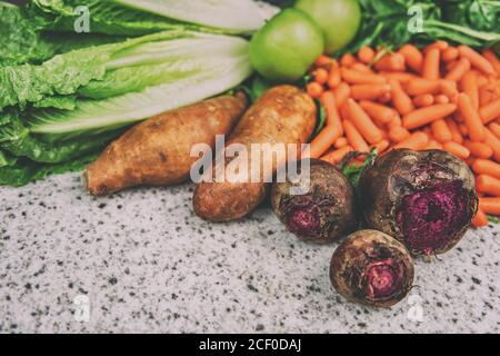 Herbst Gemüse Rüben Süßkartoffeln Hintergrund Stockfoto