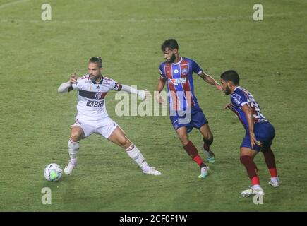 Salvador, Brasilien. September 2020. Diego Ribas, ein Flamengo-Spieler, während Bahia und Flamengo, fand diesen Mittwoch (02), in einem Spiel gültig für die 7. Runde der brasilianischen Meisterschaft 2020, ein Spiel im Pituaçu-Stadion, in Salvador, Bahia, Brasilien. Quelle: Tiago Caldas/FotoArena/Alamy Live News Stockfoto