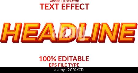 Überschrift warme Farbe 3D-Text-Effekt. Editierbare Schriftart adobe Illustrator. sans Serif mit roter Umrandung Stock Vektor