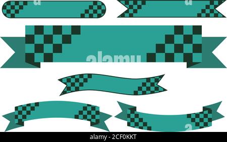Set von japanischen Stil grüne Banner mit karierten Muster auf weißem Hintergrund gezeichnet dekoriert. Stockfoto