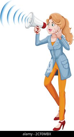 Eine Dame mit Megaphon Illustration Stock Vektor