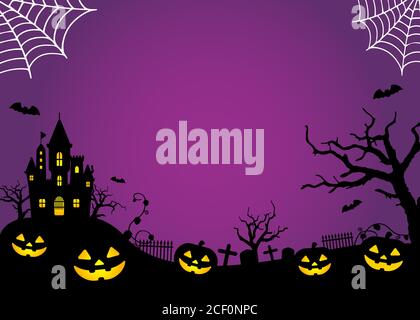 Halloween Silhouette Hintergrund Vektor Illustration. Poster (Flyer) Vorlage Design / lila Stock Vektor