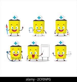 Arzt Beruf Emoticon mit gelben Textmarker Cartoon-Charakter Stock Vektor