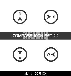 Vier Richtungen. Symbol für isolierten Kompass eingestellt. Wetter und Karte. Gliph Vektordarstellung Stock Vektor