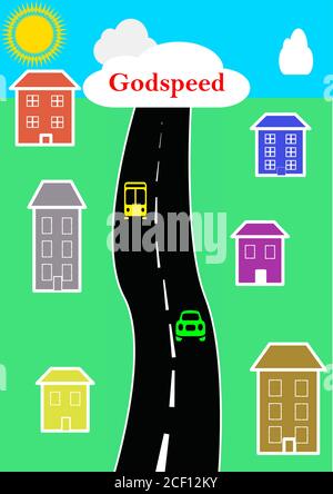 Stadtstraße, die sich über den Horizont erstreckt. Stock Vektor