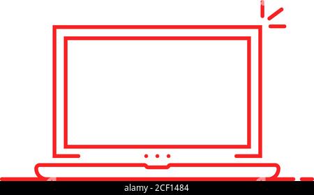 Roter linearer Laptop isoliert auf weiß Stock Vektor