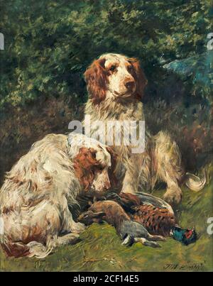 EMMs John - zwei Clumber Spaniels mit Spiel in A Landschaft - British School - 19. Jahrhundert Stockfoto