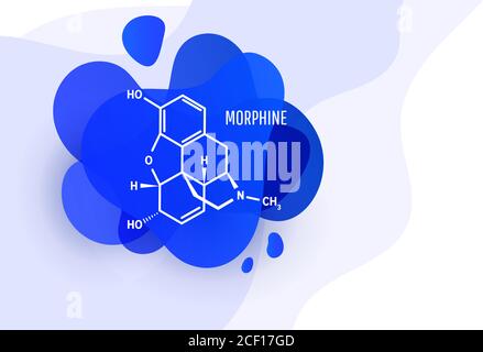 Morphin chemische Formel, Opium Alkaloid mit blauen Flüssigkeit Formen auf weißem Hintergrund Stock Vektor