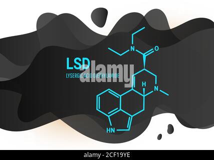 Lysergsäure Diethylamid LSD, auch umgangssprachlich als Säure bekannt, strukturchemische Formel mit schwarzen flüssigen flüssigen Formen auf weißem Hintergrund Stock Vektor