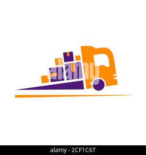 Bright Sign schneller Versand. Flaches Vektor-Symbol des Lieferwagens isoliert auf Weiß. Express Delivery Icon Konzept für Websites. Stock Vektor