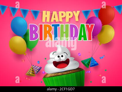 Alles gute zum Geburtstag Vektor Hintergrund-Design. Happy Birthday Grußtext mit süßem Cupcake und Luftballons Party Elemente für Geburtstagsfeier. Vektor Stock Vektor