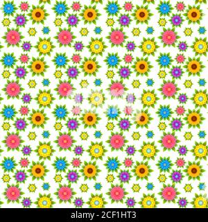 KTSP04 Bunte Blumen auf weißem Hintergrund Nahtloses Musterbild Stockfoto