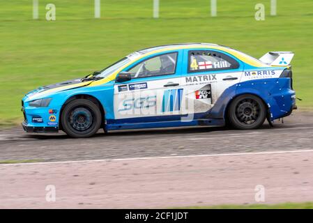 Steve Hill in Mitsubishi Evo 10 beim 5 Nations British Rallycross in Lydden Hill, Kent, Großbritannien. Während COVID-19. Stockfoto