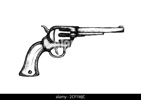 Handpistolen für Wild West Icon Skizze von Hand gezeichnet Abbildung isoliert mit weißem Hintergrund Stock Vektor
