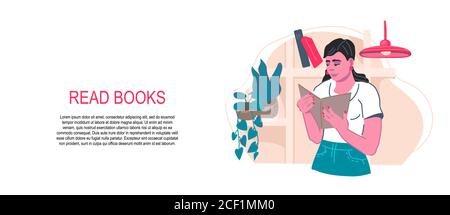 Banner-Vorlage für Bücher Lesen und Bildung Konzept flache Vektor-Illustration. Stock Vektor