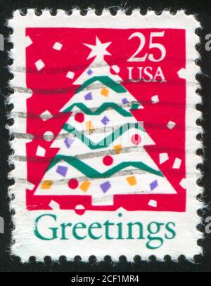 USA - UM 1990: Briefmarke gedruckt von den Vereinigten Staaten von Amerika, zeigt Weihnachtsbaum, um 1990 Stockfoto